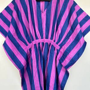 <b>Indian</b> Cotton Handmade Bohemian Striped Floor-Length A-Line <b>Kaftan</b> Maxi Dress for Women Breathable Sleepwear Gift - Product Image 5