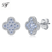 Boucles d'oreilles clous en argent sterling S925 avec moissanite 0,34 CTW, motif trèfle à quatre feuilles, pavé, bijoux fins pour femme