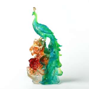 Изумрудная скульптура павлина из хрусталя: элегантный дизайн с перьями, роскошный декор для дома, центральное украшение для спокойной гостиной - Product Image 1