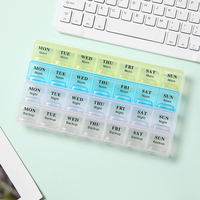 Vente en gros, personnalisation, organiseur de comprimés en plastique, boîte à médicaments, 7 jours par semaine, 28 compartiments, organiseur de pilules, boîte à pilules