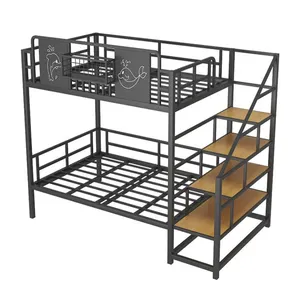 Estrutura de metal para cama loft com escada, cama de apartamento infantil de dois andares, estrutura de ferro
