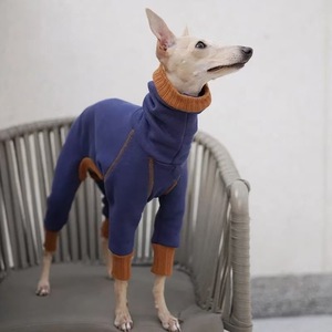 Mono elástico de punto con bloques de color para mascotas, con cuello alto y capucha, cubre patas para <span class=keywords><strong>perros</strong></span> pequeños, ideal para paseos nocturnos. - Product Image 1