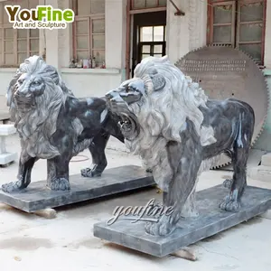 Đá Tự Nhiên Trang Trí Sân Vườn Đá Cẩm Thạch Đen Lion Tượng Điêu Khắc Động Vật Để Bán