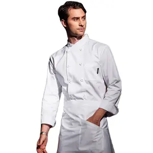 O fornecedor do hotel impressão de logotipo da cor branca do restaurante & da barra uniforme jaqueta do chef