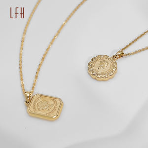 Moda sikke kolye 18k gerçek altın takı kabartmalı Elizabeth sikke Hoop kolye kolye gerçek altın Jewelri - Product Image 5