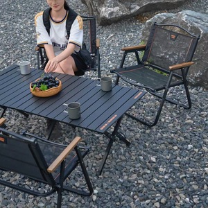 Silla plegable para exteriores Openway, silla de jardín portátil de malla negra con reposabrazos plegables para uso en camping y picnic - Product Image 1