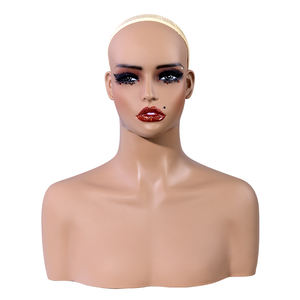 Tête de mannequin féminin réaliste pour l'affichage de perruques, support en PVC, taille plus, coque souple avec épaules, perçable - Product Image 1