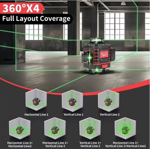 Niveau laser croisé vertical 360°, faisceau vert 360°, horizontal et vertical, batterie rechargeable, outils de nivellement laser vert - Product Image 1