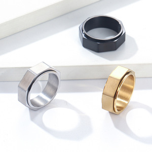 Minimalist Unisex Octagonal Rotating <b>Ring</b> Steel Gold Black Matte Finish Daily Jewelry Geometric Shape - Product Image 1