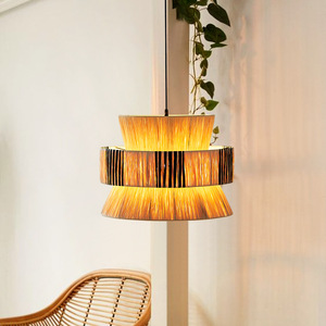 Lustre rond en raphia tissé, luminaire suspendu LED E27 pour la décoration du salon et de la chambre - Product Image 4
