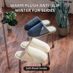 Chaussons d'hiver chauds et douillets en lin et fourrure pour couple, style japonais, à bout fermé, semelle souple en EVA antidérapante, légers et confortables - Product Image 2