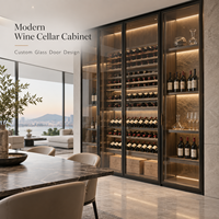 Vitrine de cave à vin sur mesure avec porte vitrée, système de stockage de vin moderne pour projets d'hôtels, restaurants et villas