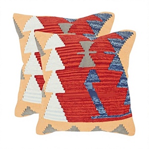 Geometric Pattern Woven <b>Throw</b> Pillow Square Bohemian Style Decorative Cushion Cover Red Blue Beige Textile Washable Eco-Friendly - Product Image 1