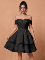 Robe de soirée pour femme, robe de mariée, robe de bal, robe formelle à épaules dénudées pour femme, robe de bal courte en mousseline de soie coupe trapèze grande taille