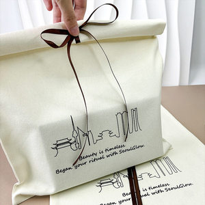 Sacs fourre-tout en coton personnalisés à bords roulés, pochettes enveloppe anti-poussière pour chaussures avec sangles, impression de logo sur rabat en coton disponible - Product Image 3