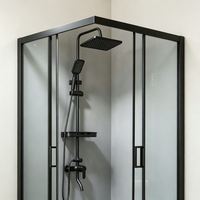 Cabine de douche carrée moderne sur mesure, étanche, tout-en-un, avec porte coulissante en verre noir mat et base, OEM accepté pour salle de bain