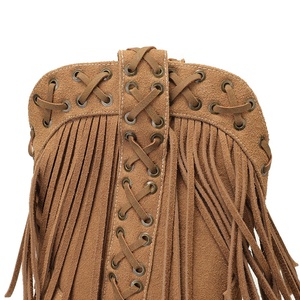 <span class=keywords><strong>Botas</strong></span> Vaqueras de Mujer Estilo Occidental, de Ante Sintético <span class=keywords><strong>con</strong></span> Flecos, Media Caña, Punta en Pico, <span class=keywords><strong>con</strong></span> <span class=keywords><strong>Cordones</strong></span> y Adornos, Cómodas para Verano, Otoño/Invierno - Product Image 3