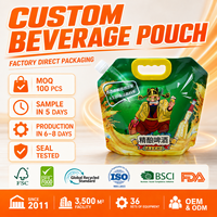 Pochette Doypack personnalisée avec bec verseur, poignée en plastique et bouchon à vis pour bière artisanale, boissons liquides, sac en aluminium Mylar de qualité alimentaire