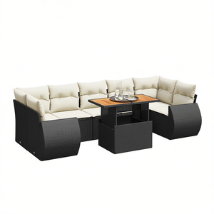 Conjunto de Sofá de Jardín de Ratán Negro con Reposabrazos Ajustables, Muebles de Exterior de Diseño Contemporáneo - Product Image 1
