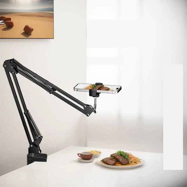 Flexible Long Arm Universal Adjustable Height Cell Phone Overhead Desktop Stand for Video Live Streaming Photography