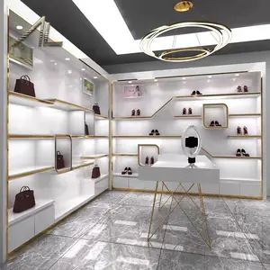 Moderne Damen-Schuhe Einzelhandel Geschäft Dekoration Design benutzerdefiniert luxus Metall-Schuhständer Handtasche Schaufenster-Vorlage
