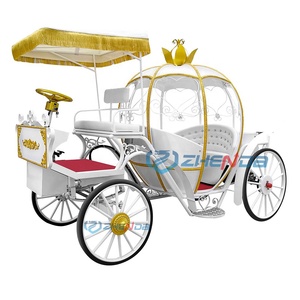 Charrette électrique de couleur blanche, charrette à chevaux électrique de luxe personnalisée, élégante, charrette à chevaux à quatre roues, charrette citrouille - Product Image 1