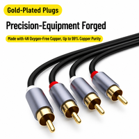 Câble audio 2RCA vers 2RCA avec connecteurs RCA plaqués or, câble en cuivre pur PVC, 0,5 m, 1 m, 2 m, 3 m, 5 m, longueur personnalisée