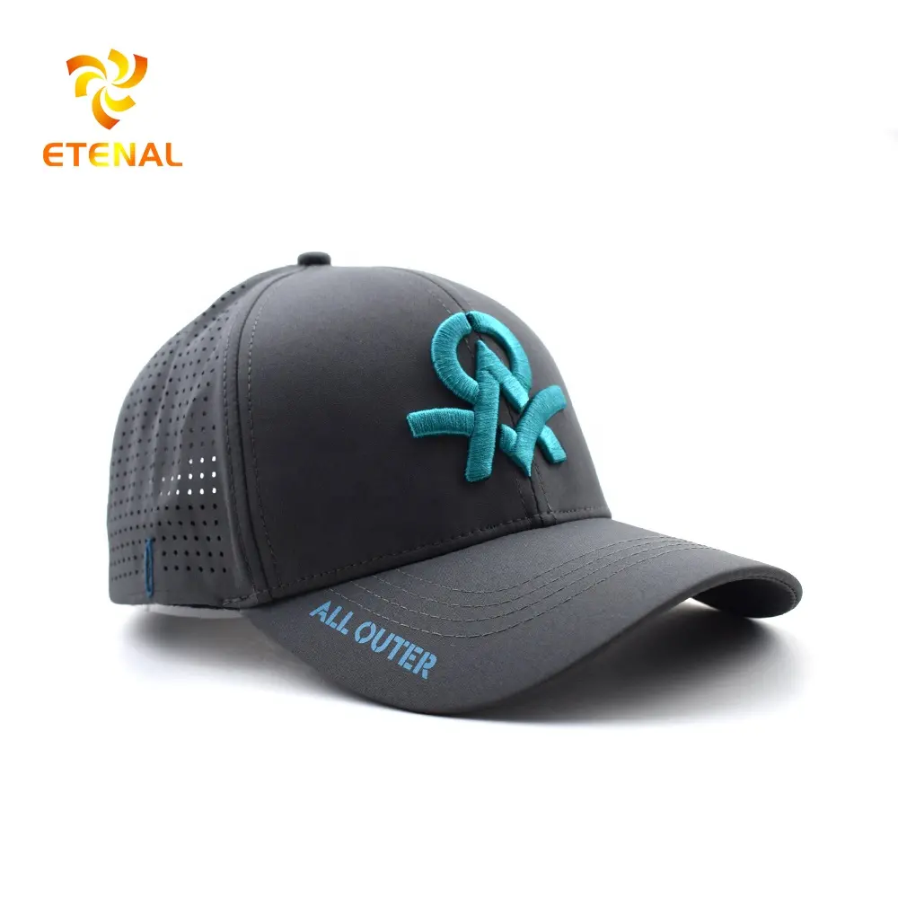 Custom 6 Panel Embroidery Logo Baseball Cap,Waterproof Laser Cut Drilled Hole Perforated Polyester Hat,Curved Brim Sports Caps