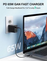 Charger Dinding USB C 65W Fast Charging PD 3.0 GaN 3-Port Lipat untuk iPhone Galaxy MacBook Adaptor Perjalanan Charger PD 65W