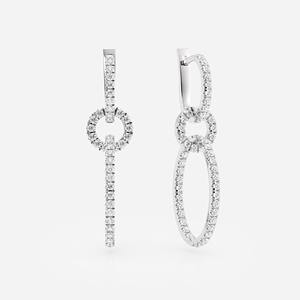 Nouvelles boucles d'oreilles pendantes en or 14 carats avec diamants, design moderne à maillons ovales, best-seller - Product Image 2