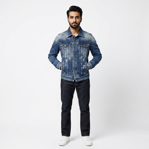 Streetwear Inspired <b>Men</b> <b>Denim</b> <b>Jacket</b> Thick Lined Jean Coat Hooded Stand Front Vintage Style Autumn Casual Fashion Ripped Design - Product Image 1