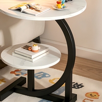 Table basse ronde moderne, portable et durable, avec rangement, table d'appoint compacte à double niveau, structure en acier carbone et plateau en bois