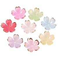 Manik-manik Akrilik Bunga Sakura Warna-warni dengan Pinggiran Emas Gradasi, Liontin Bunga 5 Kelopak untuk Pembuatan Perhiasan DIY dan Aksesoris Jepit Rambut