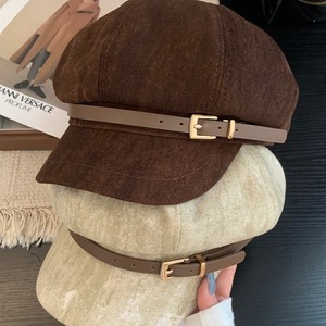 Béret d'hiver rétro japonais en daim PU avec boucle de ceinture <span class=keywords><strong>pour</strong></span> femme, artistique, tendance, respirant, taille ajustable, affine le visage - Product Image 4