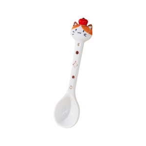 Cuchara de cerámica con diseño de cabeza de gato y perro, mango largo, para uso doméstico, comedor, oficina, café, sopa, etc. - Product Image 5