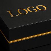 Boîte cadeau noire personnalisée minimaliste avec logo doré, étui de présentation de luxe en carton rigide pour bijoux de marque, idéal pour les boutiques