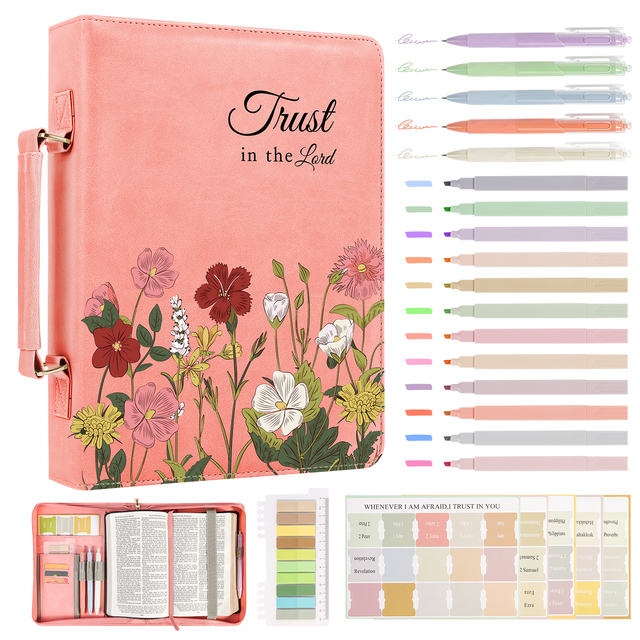 Bible Cover Book Carrying Case for Women With Handle Mothers Day Christian Gifts High Quality Custom Logo PU Leather Zipper Bag