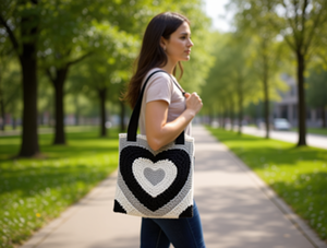 Borsa a Spalla Lavorata a Maglia per Donna con Motivo a Cuore, Tracolla Singola, Apertura Superiore, per Uso Quotidiano in Tutte le Stagioni - Product Image 2
