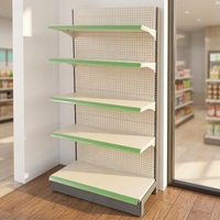 Rak Display Supermarket Satu Sisi dengan Bagian Belakang Rata, Rak Display Ritel Tugas Berat dengan Tingkat yang Dapat Disesuaikan untuk Toko Kelontong