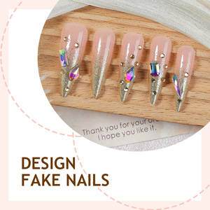 <span class=keywords><strong>Faux</strong></span> <span class=keywords><strong>ongles</strong></span> en amande moyens/courts <span class=keywords><strong>les</strong></span> plus vendus, entièrement recouverts de strass, brillants, à pointe française, faits à la main, certifiés CE, logo personnalisé - Product Image 3