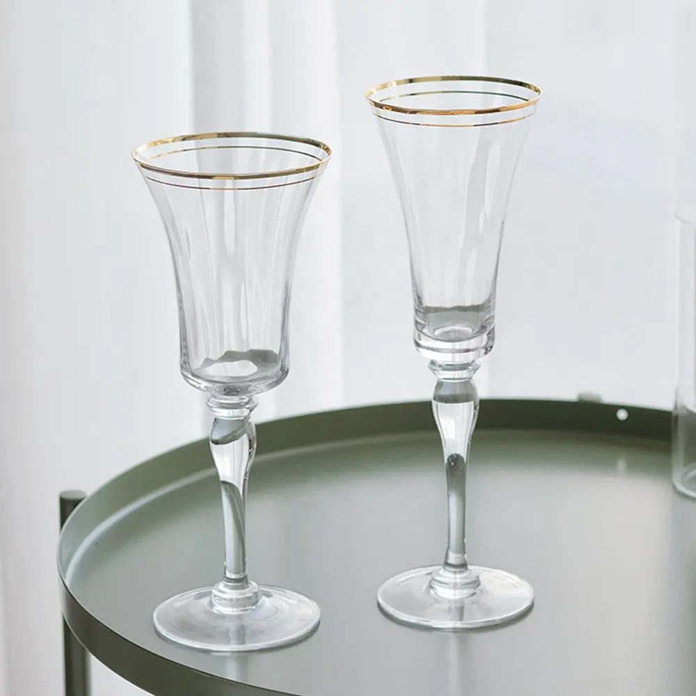 Groothandel Bruiloft Cup Handgemaakte Gouden Rand Glaswerk Wijn Glas Versierd Glaswerk Set Wijn Beker