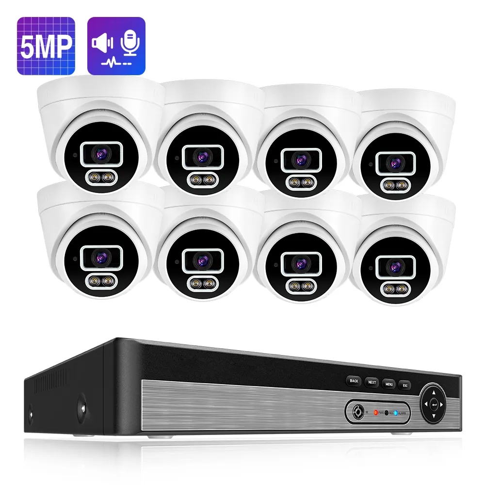 High Definition 5Mp Security Camera System 8 Camera Mini Eyeball Dome Audio CCTV Surveillance System