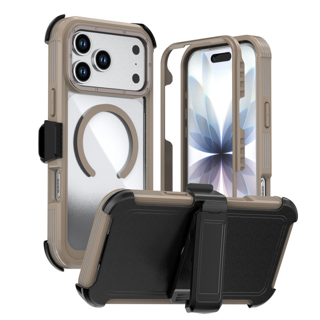 Clear Magnetic Case for iPhone 17 Pro Max Air 16 Plus 15 Pro Max with Belt Clip Holster & Front Frame Heavy Duty Phone Cover