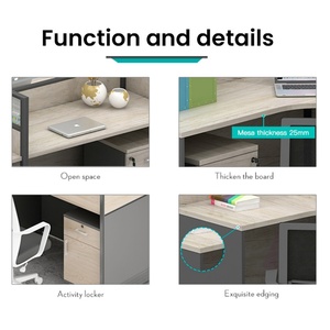 Open Office Staff Workstation Desk 4 Person L Shape Design with Metal Mesh Partition and Mobile Cabinet for Sale - Product Image 3