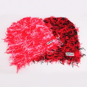 Wholesale Women Men Design Fall Winter Warm Knit Wild Hair Grassy Distressed Beanie Hat For Adult