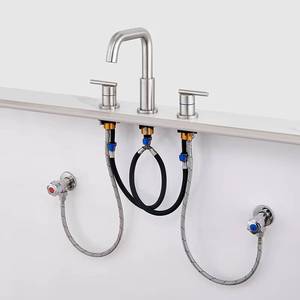 Dual Handle Widespread Bathroom <b>Brushed</b> Finish Lavatory Faucet 3 Hole 360° Swivel Spout Vanity Sink Basin Faucets - Product Image 4