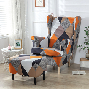 Fabricante chino <span class=keywords><strong>Beige</strong></span> 2 piezas Wingback Chair Slipcover y 1 pieza Rectángulo de almacenamiento Taburete Cover - Product Image 4