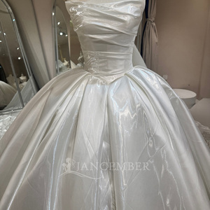 Dw0227 Stunning Strapless Ruched Mirror Satin <b>Silver</b> Vine Applique Modern Beaded Floor-Length Mermaid/Trumpet <b>Wedding</b> <b>Dress</b> - Product Image 3