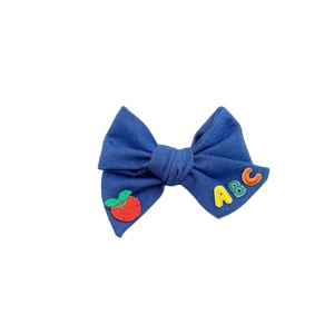 Custom Back to School ABC Multi Color Embroidery <strong>Bow</strong> for Kids Girls School Gift 123 Linen Hair <strong>Bow</strong> - Product Image 1