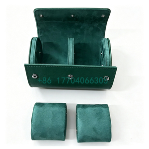 Étui à montres vert en PU, 2 emplacements, doublure en velours, organisateur de rangement portable pour montres pour hommes - Product Image 6